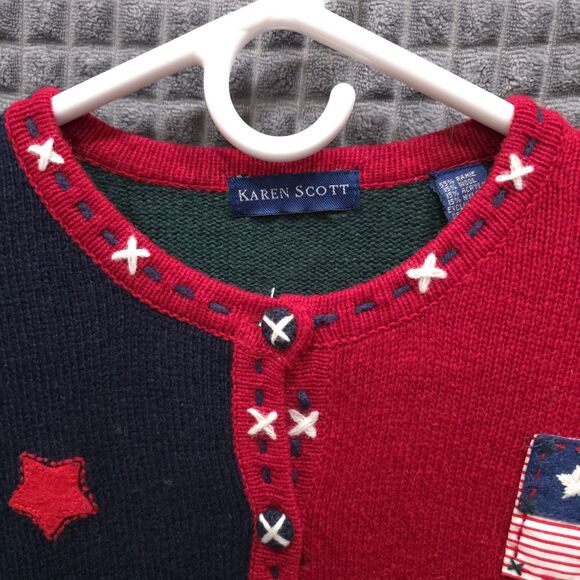 VTG Americana Christmas Sweater Cardigan XL Ugly Party USA 90s Wool Shoulder Pad - Picture 3 of 15